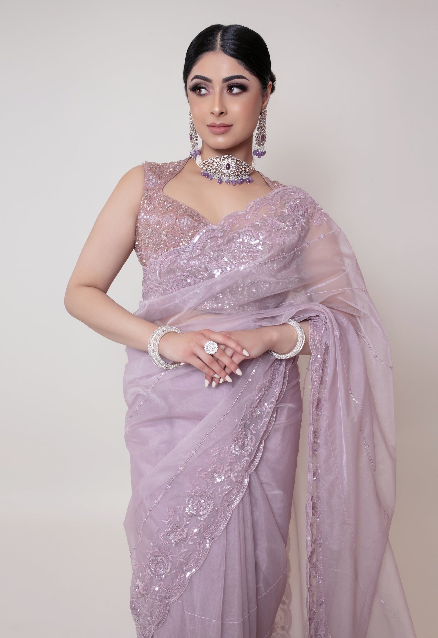 Luxury Organza Sequin Embroidery Sari 1003 RT018