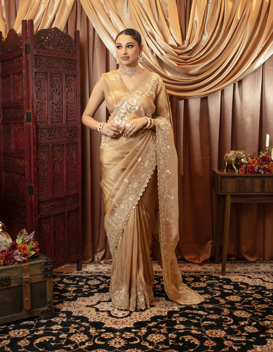 Signature Tissue Silk Beadwork & Sequin Embroidery Sari SE001