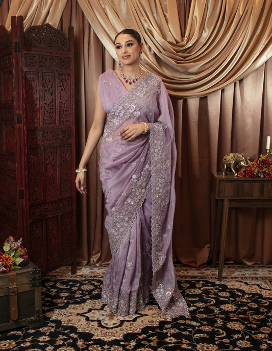 Premium Silk Diamante & Threadwork Embroidery Sari 6854 VC0100