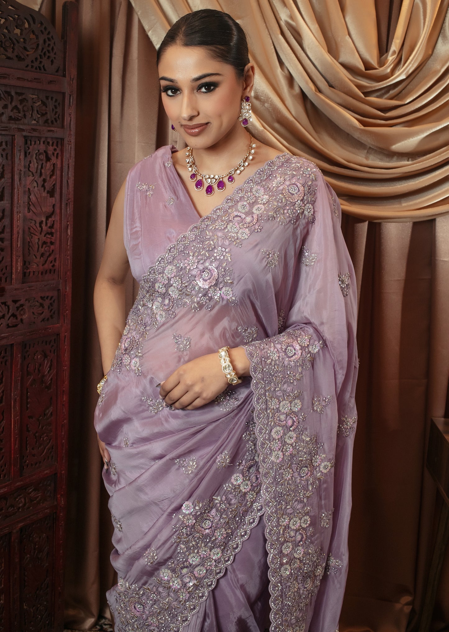 Premium Silk Diamante & Threadwork Embroidery Sari 6854 VC0100