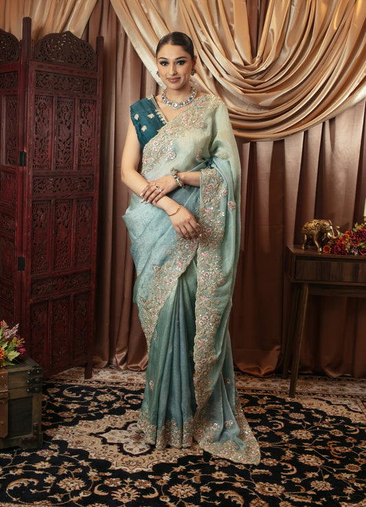 Luxury Viscose Silk Diamante & Threadwork Embroidery Sari VC0102