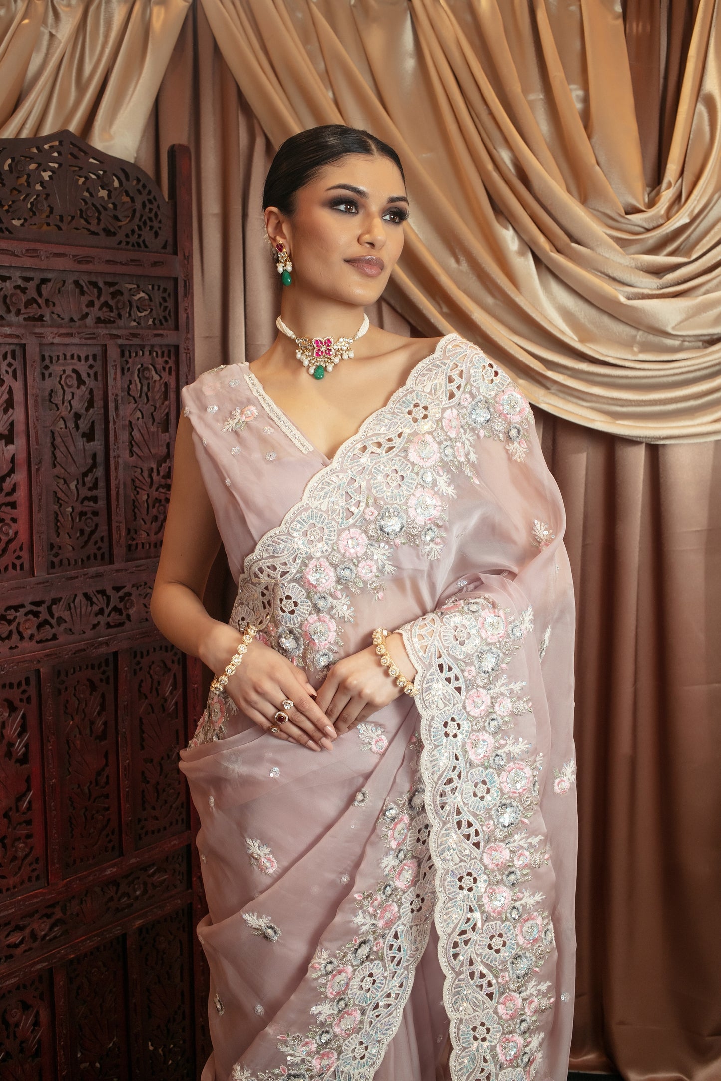 Premium Silk Sequin & Beadwork Embroidery Sari VC0106