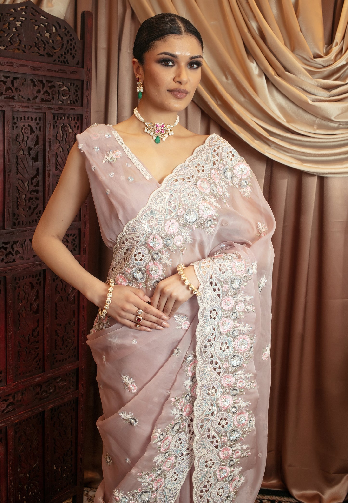 Premium Silk Sequin & Beadwork Embroidery Sari VC0106