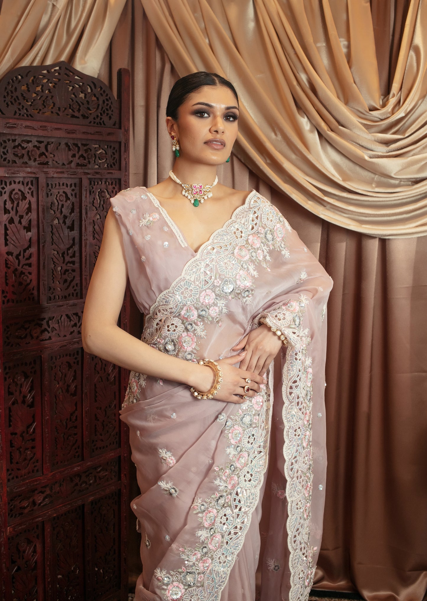 Premium Silk Sequin & Beadwork Embroidery Sari VC0106