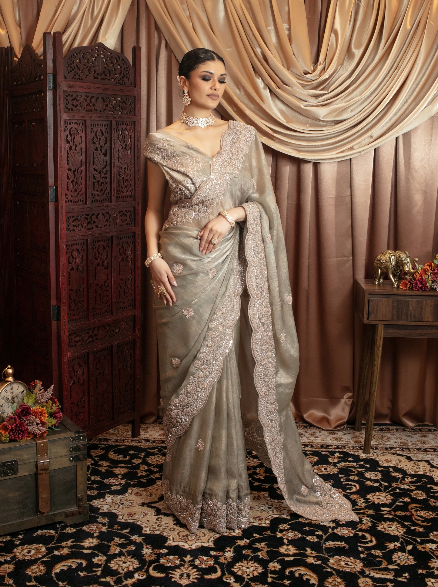 Premium Silk Sequin & Beadwork Embroidery Sari VC0108