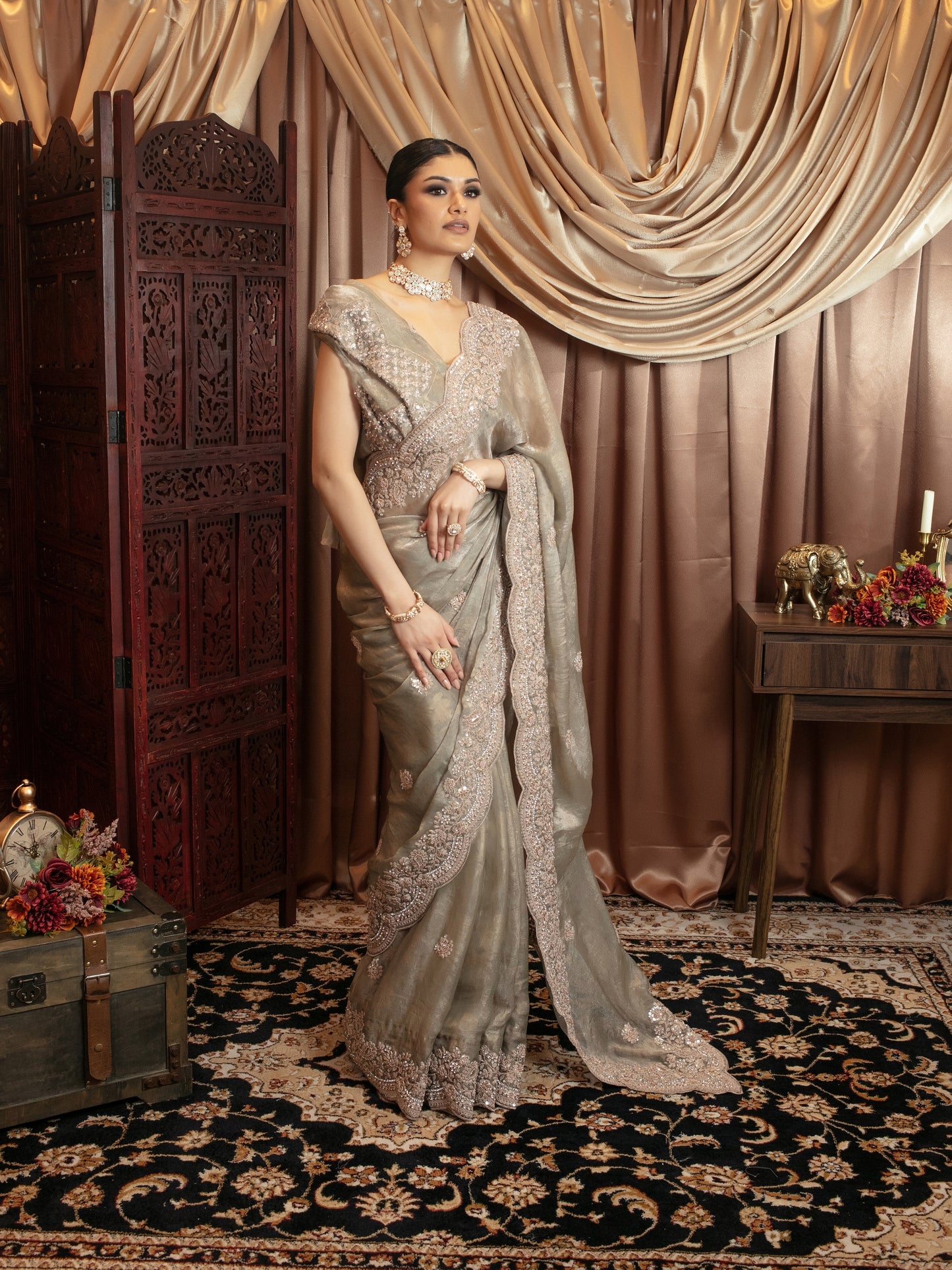 Premium Silk Sequin & Beadwork Embroidery Sari VC0108
