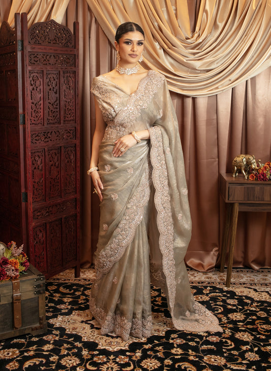 Premium Silk Sequin & Beadwork Embroidery Sari VC0108