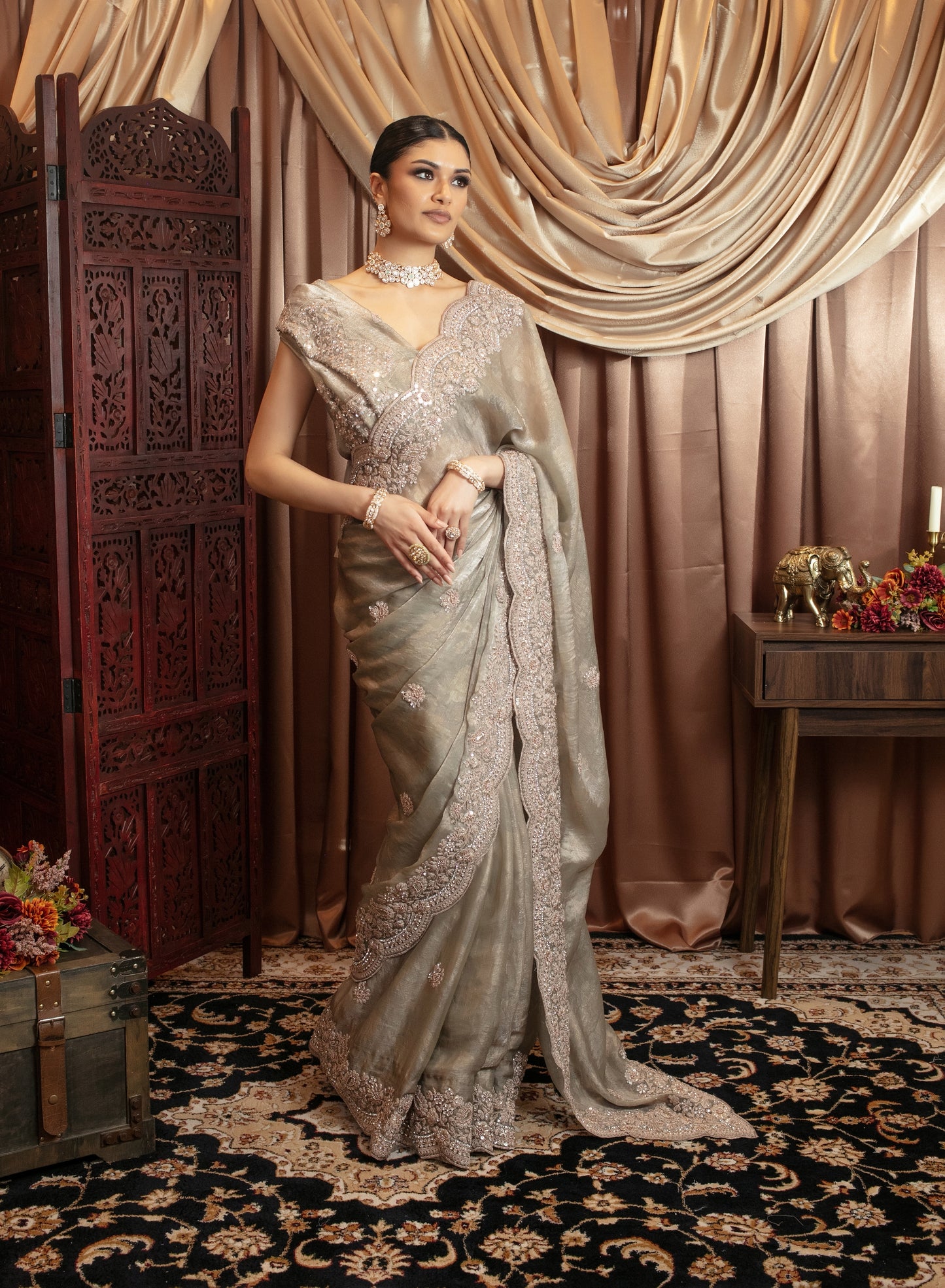 Premium Silk Sequin & Beadwork Embroidery Sari VC0108