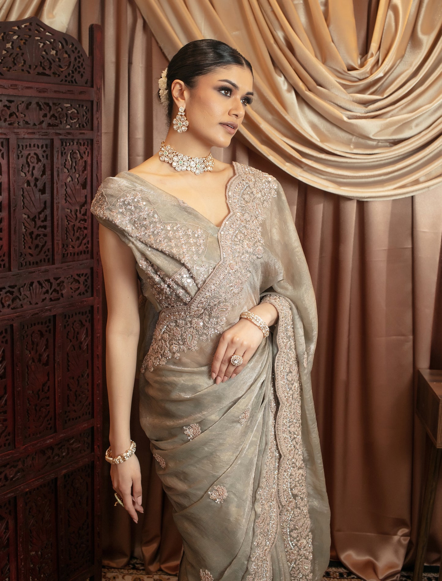 Premium Silk Sequin & Beadwork Embroidery Sari VC0108
