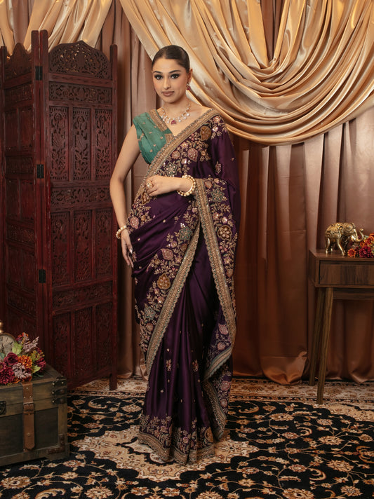 Premium Art Satin Silk Diamante & Threadwork Sari VC092