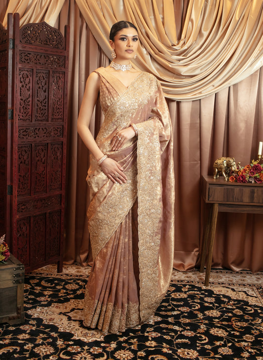 Luxury Tissue Silk Beadwork Embroidery & Diamante Sari VC096