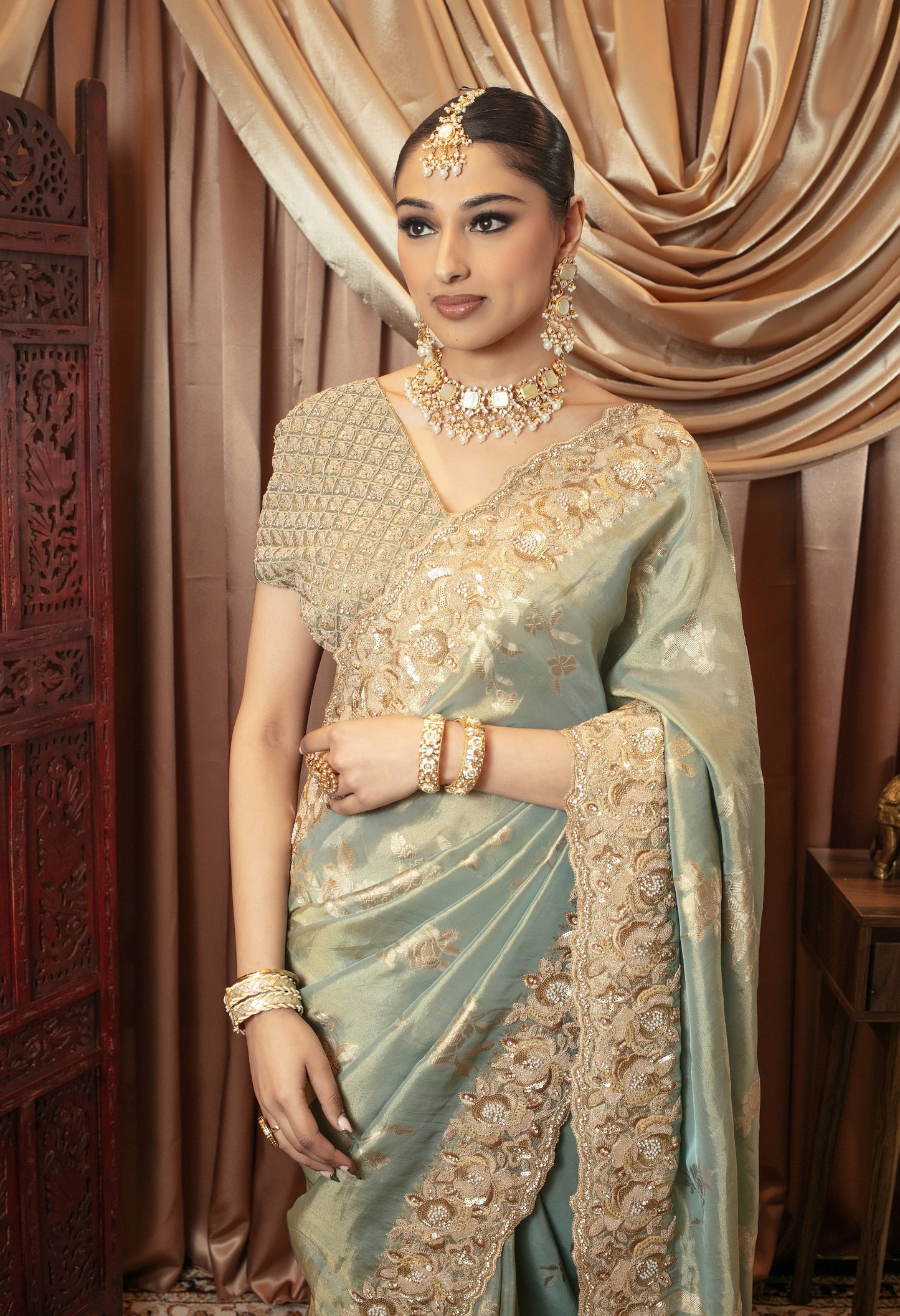 Luxury Tissue Silk Beadwork Embroidery & Diamante Sari 7191/VC097