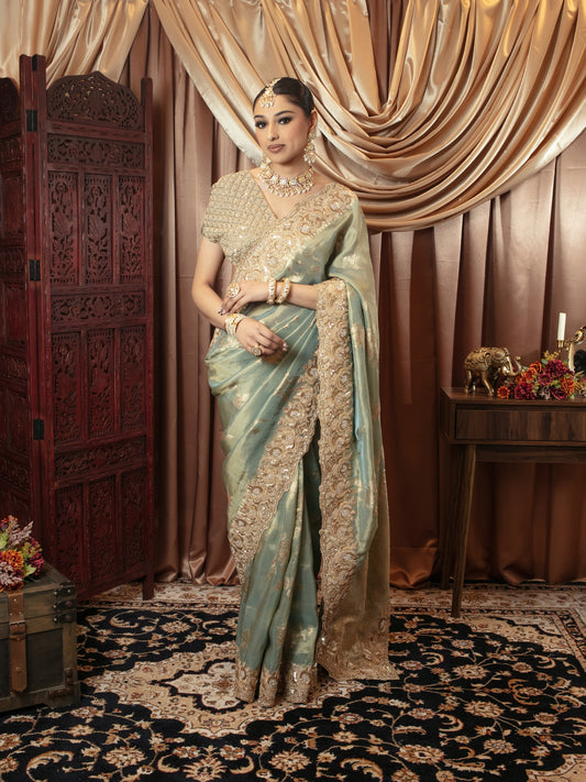 Luxury Tissue Silk Beadwork Embroidery & Diamante Sari 7191/VC097