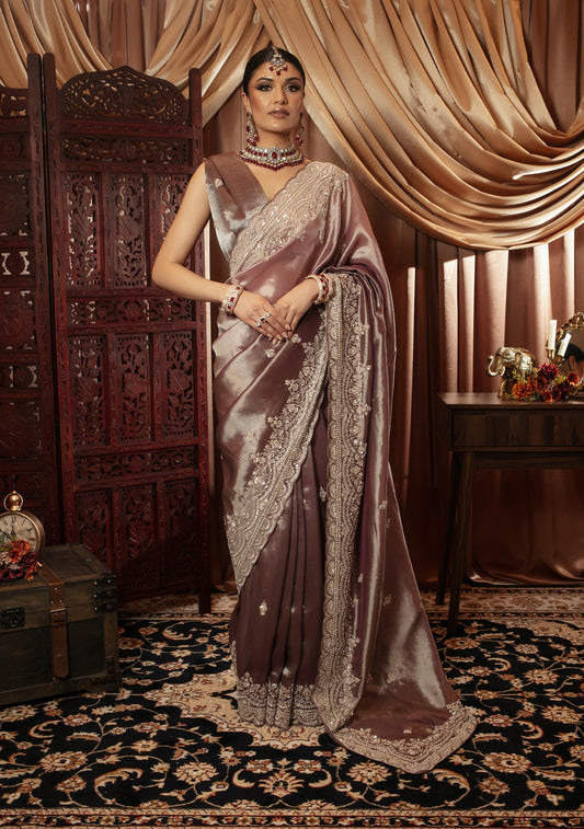 Luxury Tissue Silk Beadwork Embroidery Sari YF029