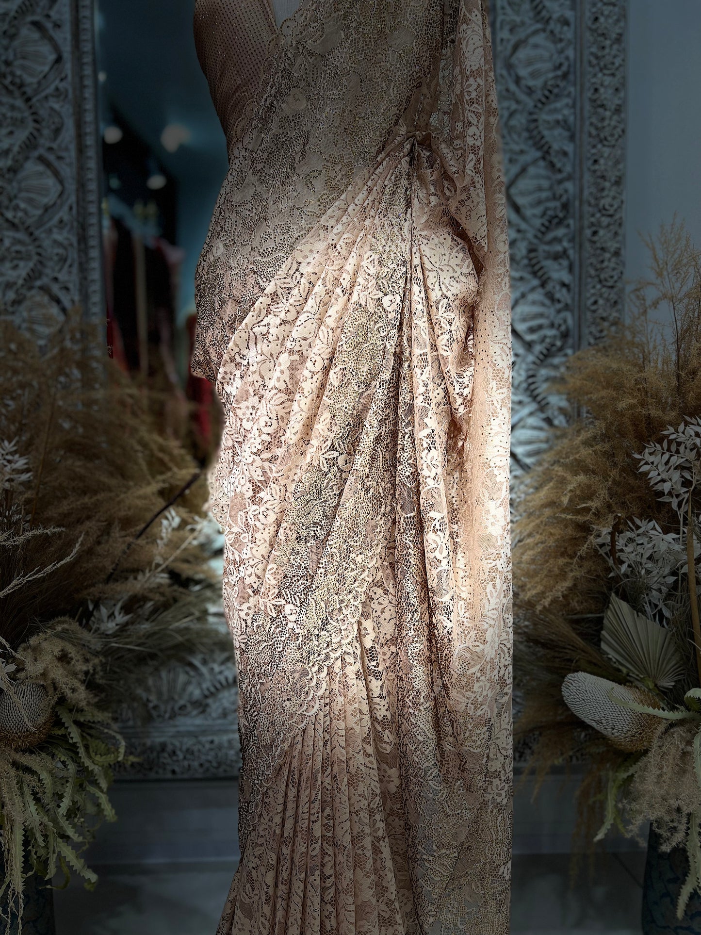 Signature Chantilly Lace & Diamante Sari W/Petticoat NC015