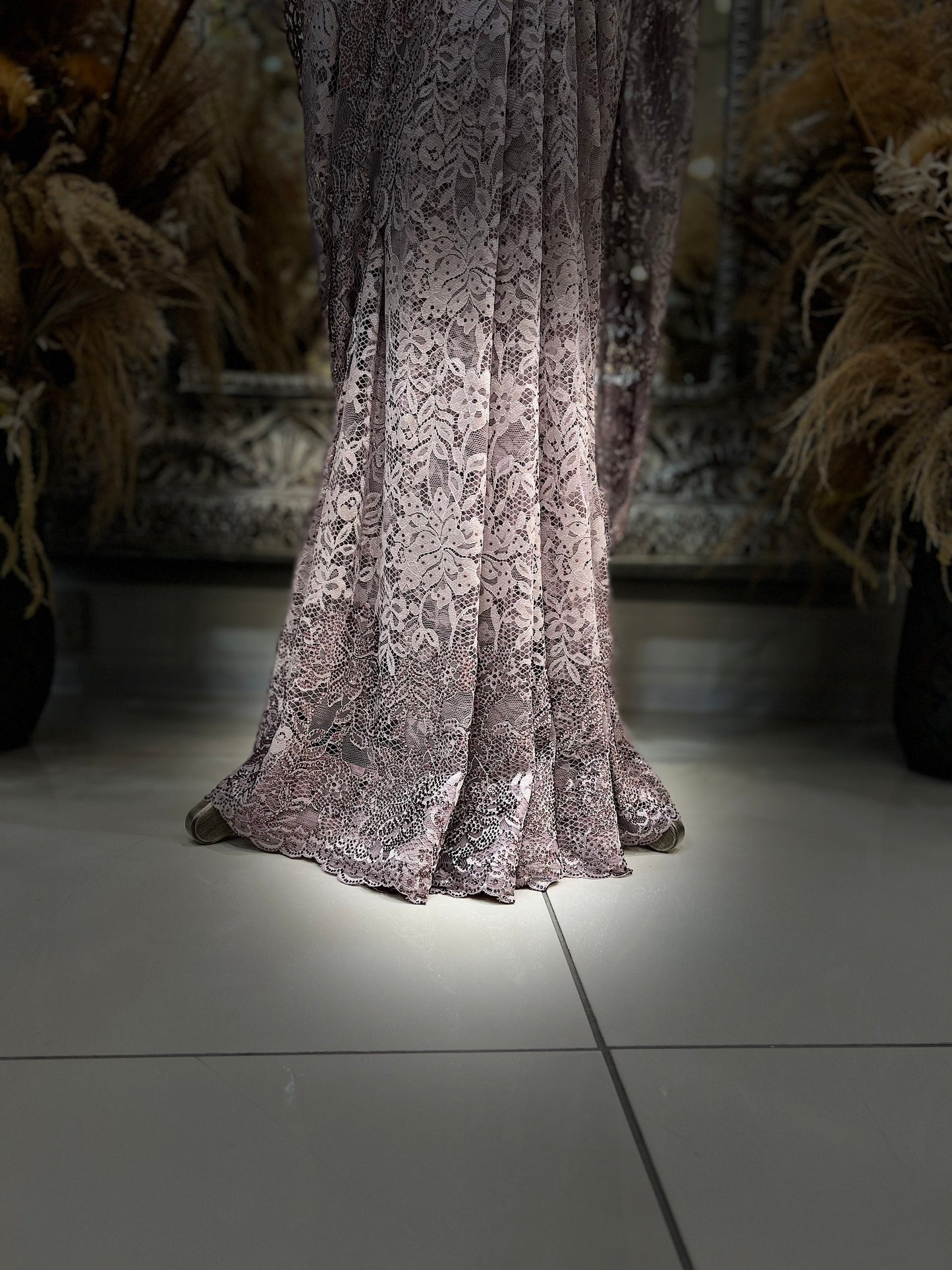 Signature Chantilly Lace & Diamante Sari W/Petticoat NC015