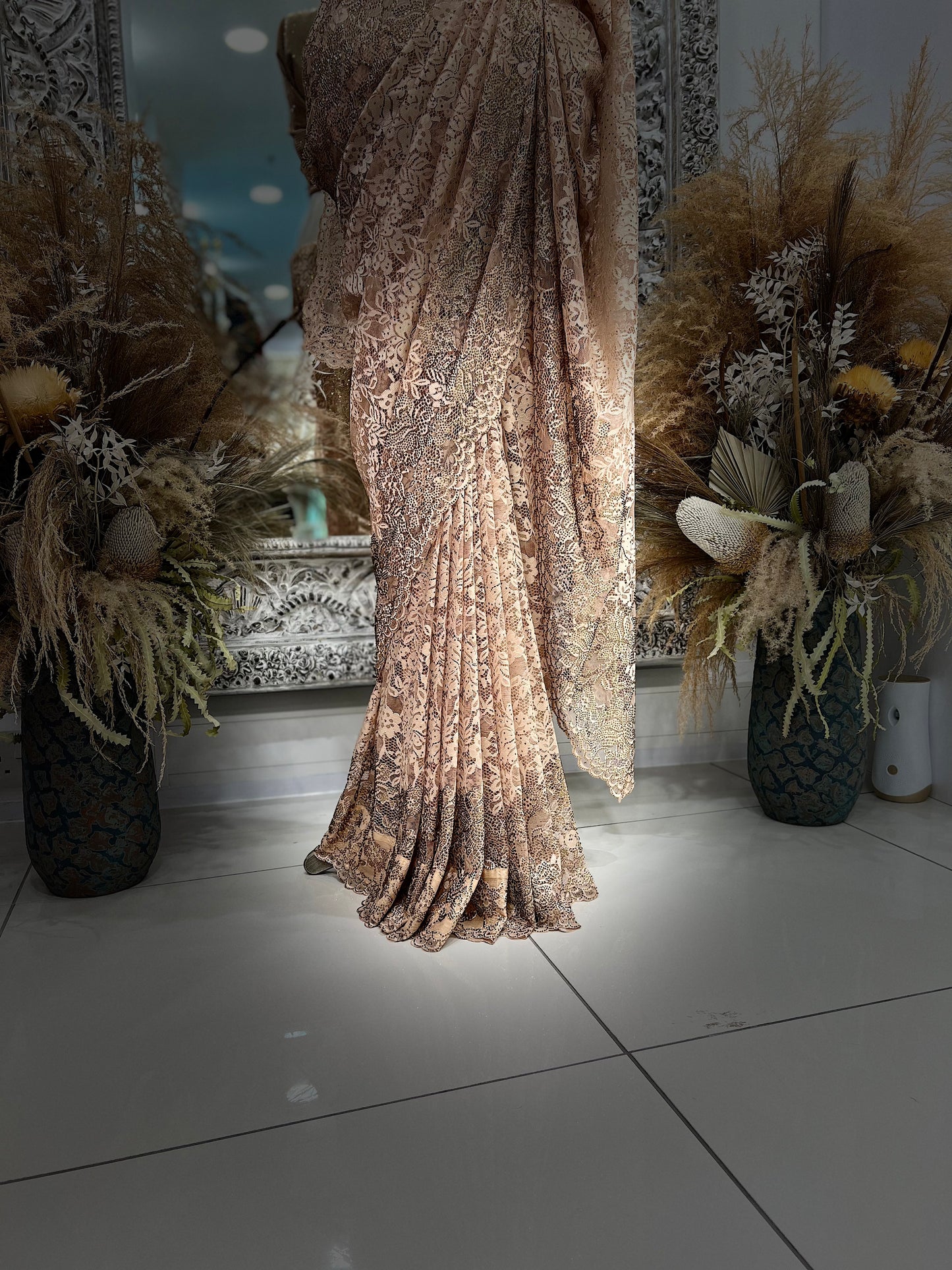 Signature Chantilly Lace & Diamante Sari W/Petticoat NC015