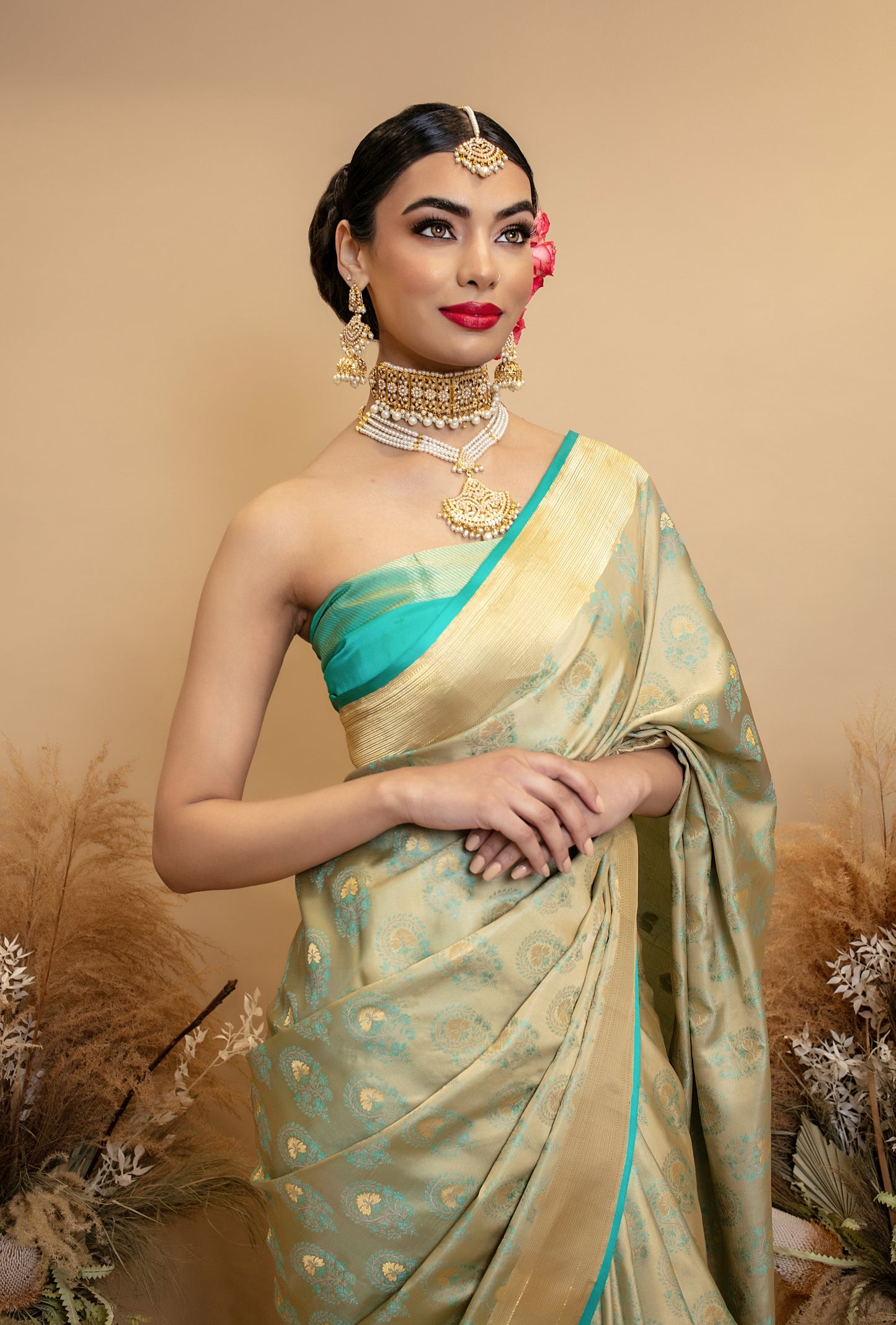 Signature Banarasi H/loom Satin Silk Sari - Tanchoi Keri Booti Design SS021