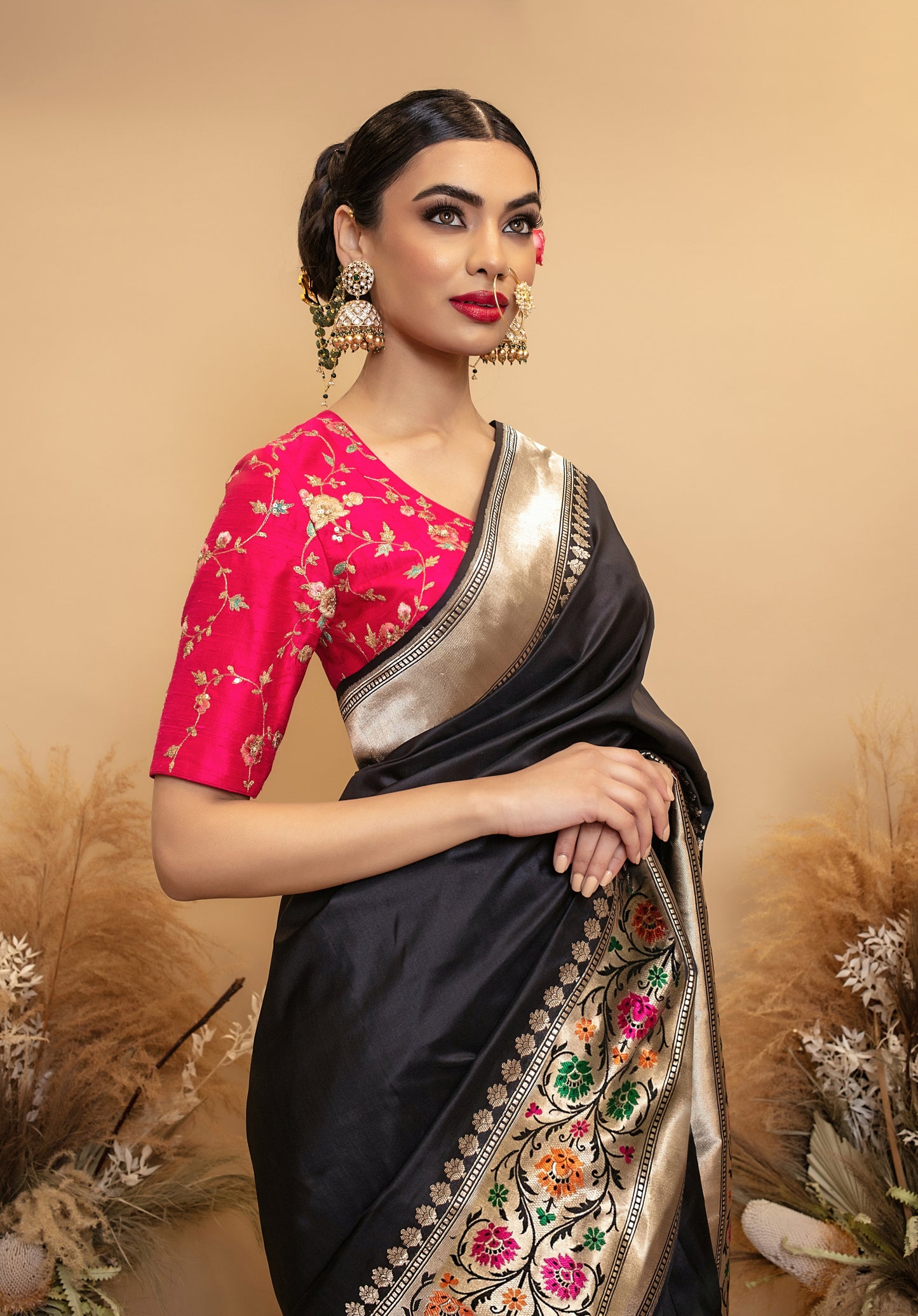Signature Banarasi H/loom Satin Silk Sari - Baluchari Zari Border SS028