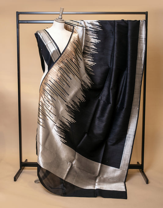 Signature Banarasi H/loom Tusser Silk Sari - Pauri Temple Design H180984 SS022