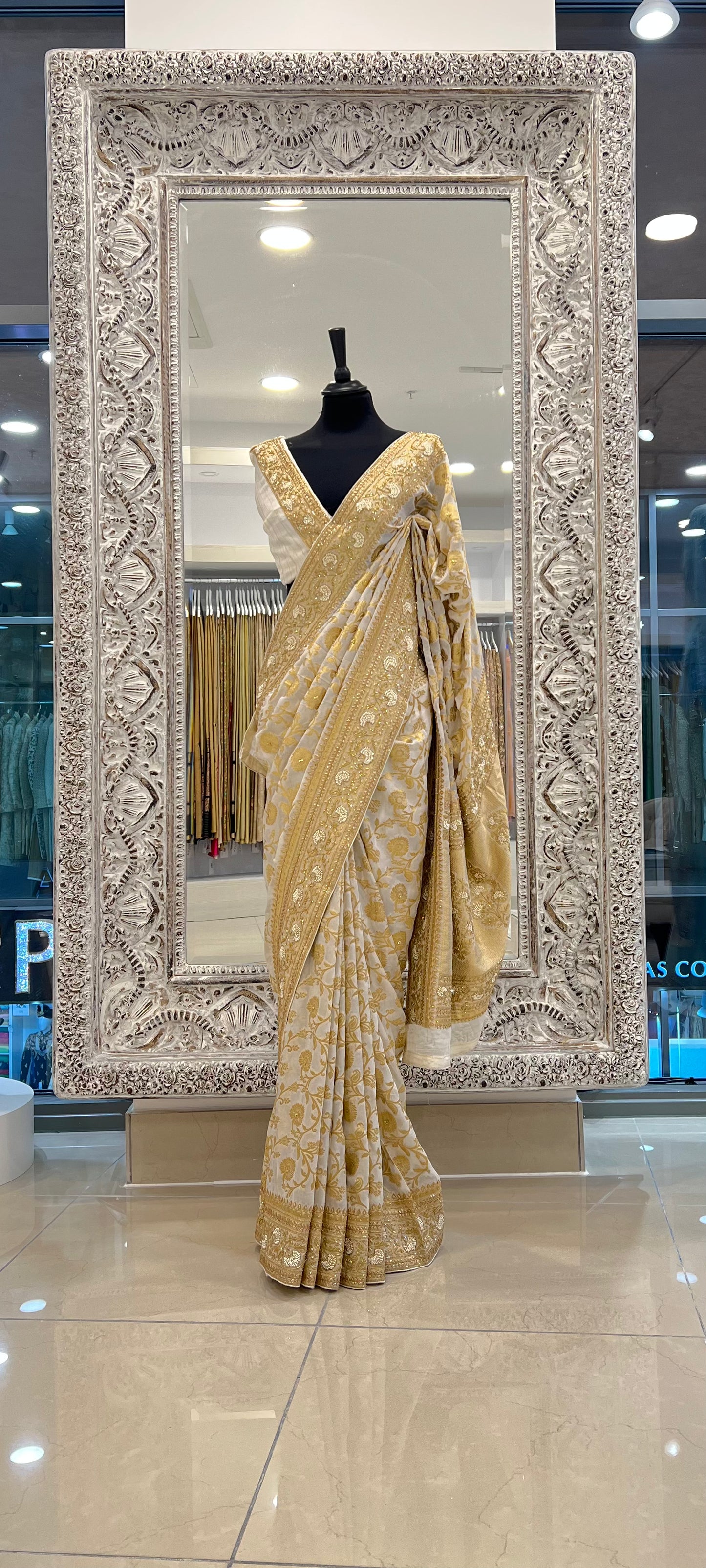 Luxury Khaddi Georgette Embroidery & Beadwork Sari DF261