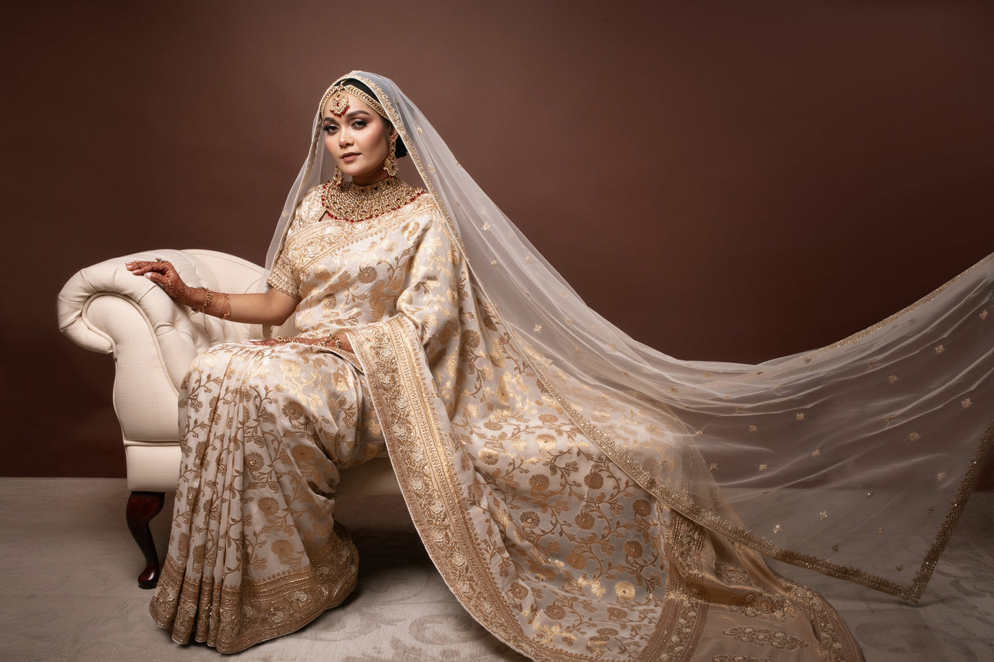 Luxury Khaddi Georgette Embroidery & Beadwork Sari DF261
