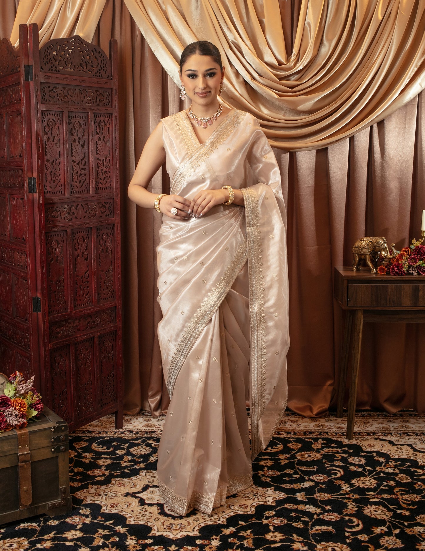 Luxury Tissue Silk Pita Embroidery Sari DF375