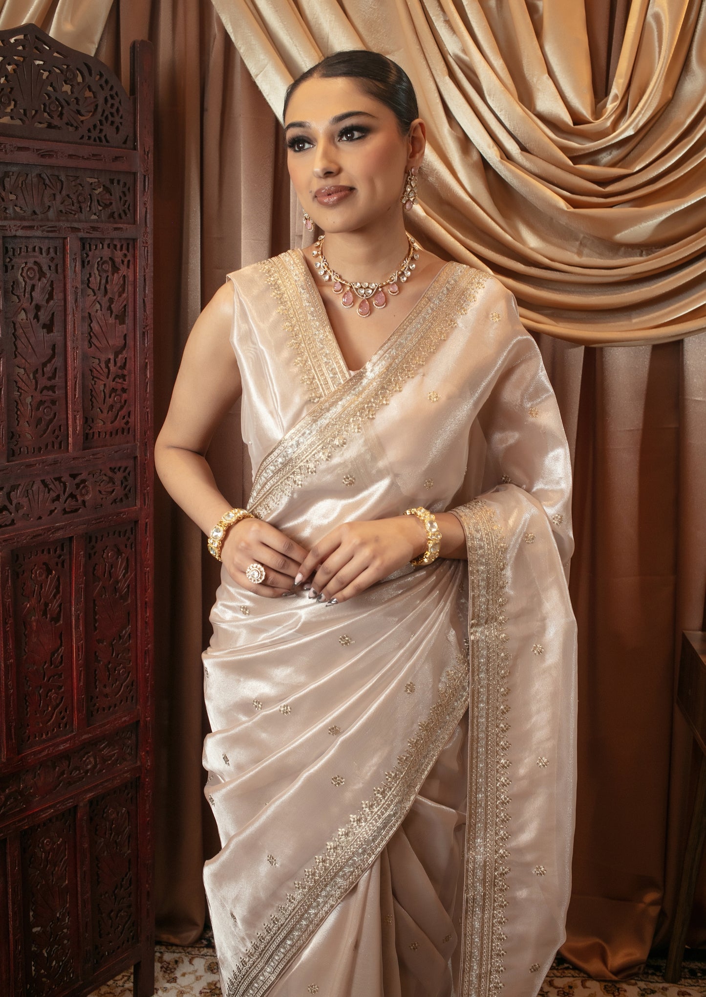 Luxury Tissue Silk Pita Embroidery Sari DF375