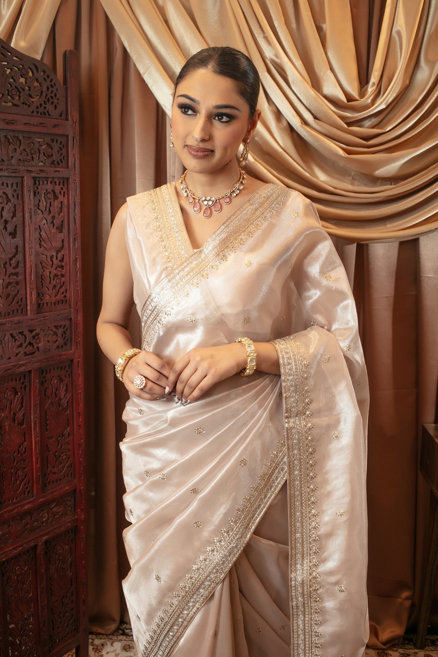Luxury Tissue Silk Pita Embroidery Sari DF375