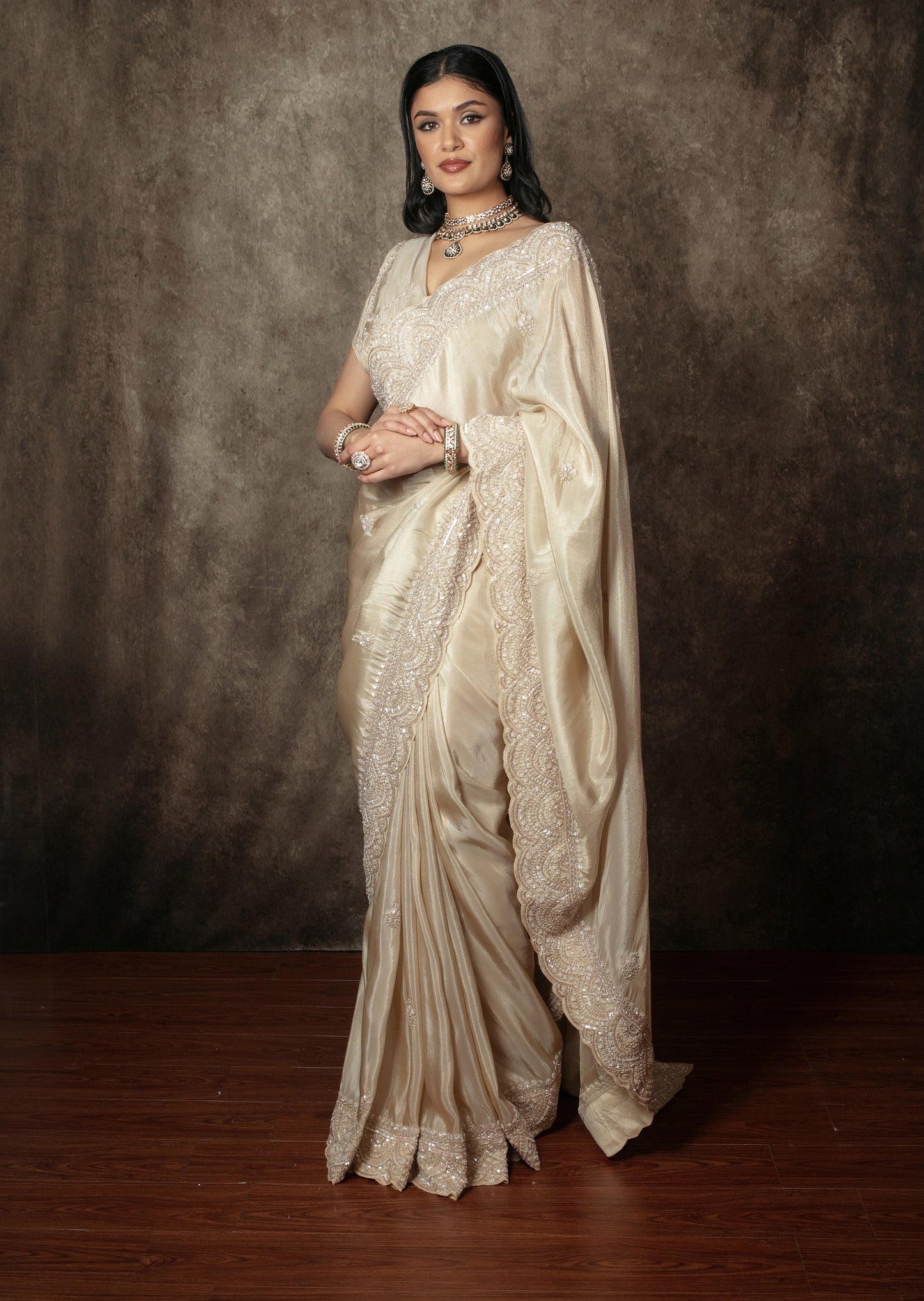 Luxury Tissue Silk Sequin & Beadwork Embroidery Sari DF389