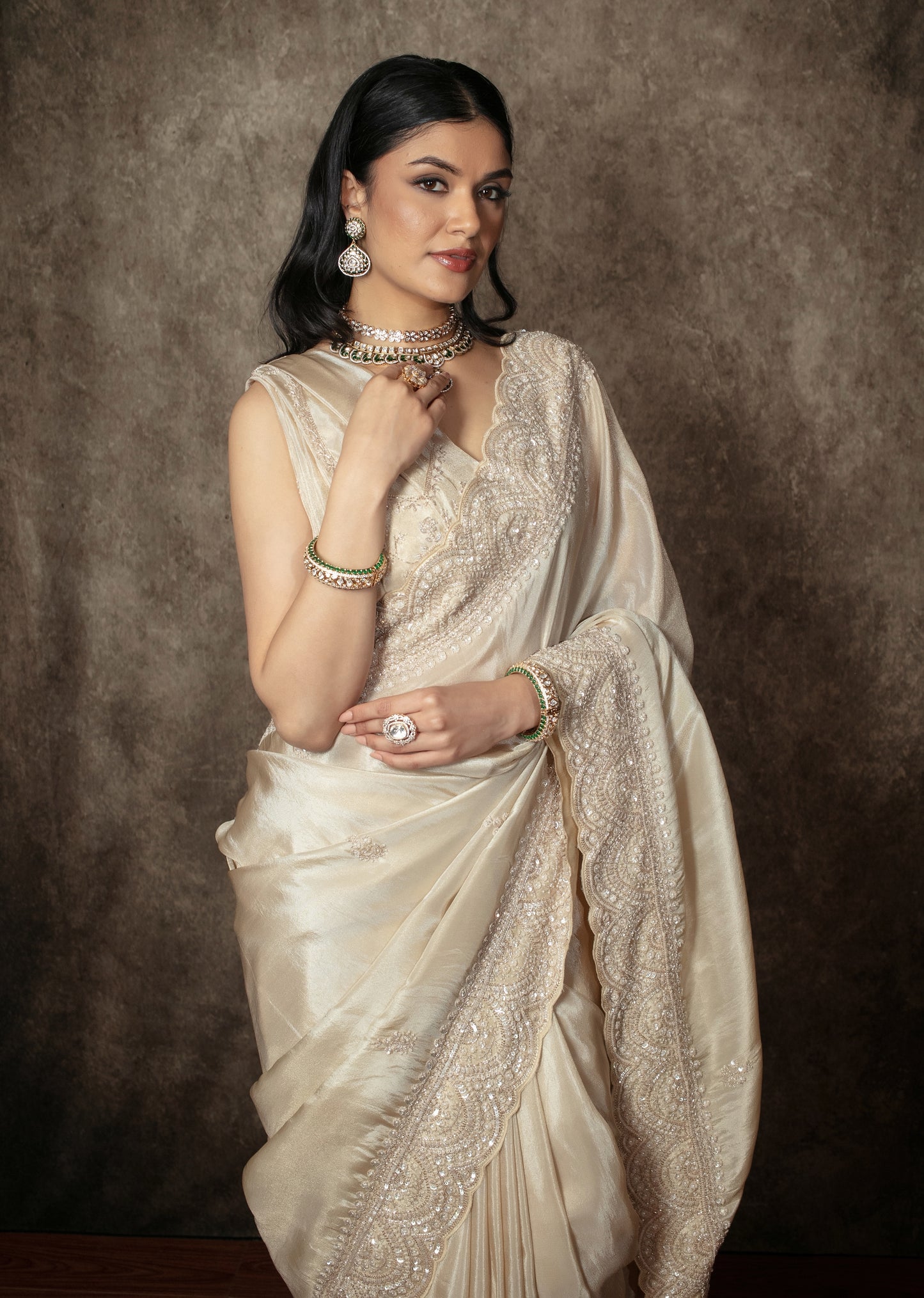 Luxury Tissue Silk Sequin & Beadwork Embroidery Sari DF389