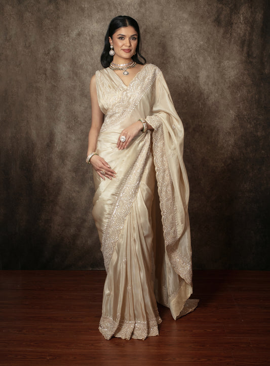 Luxury Tissue Silk Sequin & Beadwork Embroidery Sari DF389