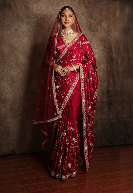 Luxury Satin Silk Beadwork & Sequin Embroidery Sari W/Dupatta DF416