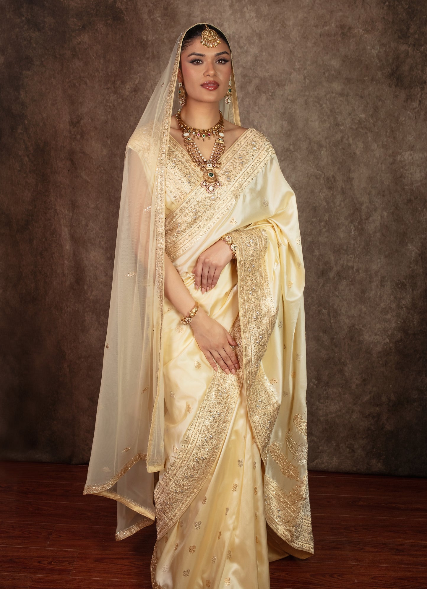 Heritage Handloom Banarasi Silk Zardozi Embroidery Sari W/Dupatta DF418