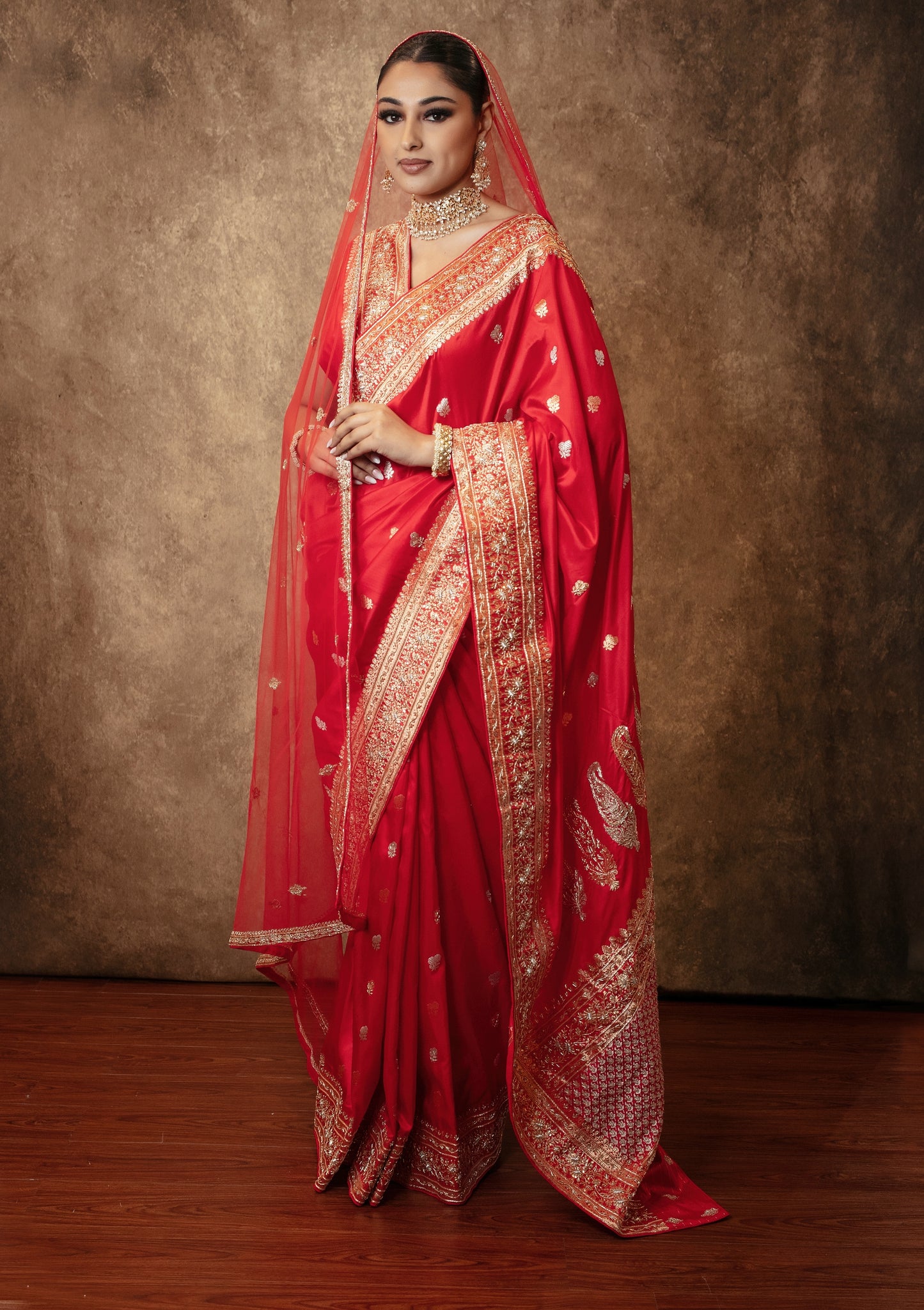 Heritage Handloom Banarasi Silk Zardozi Embroidery Sari W/Dupatta DF418