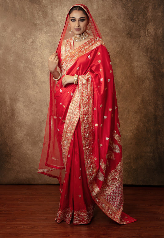 Heritage Handloom Banarasi Silk Zardozi Embroidery Sari W/Dupatta DF418