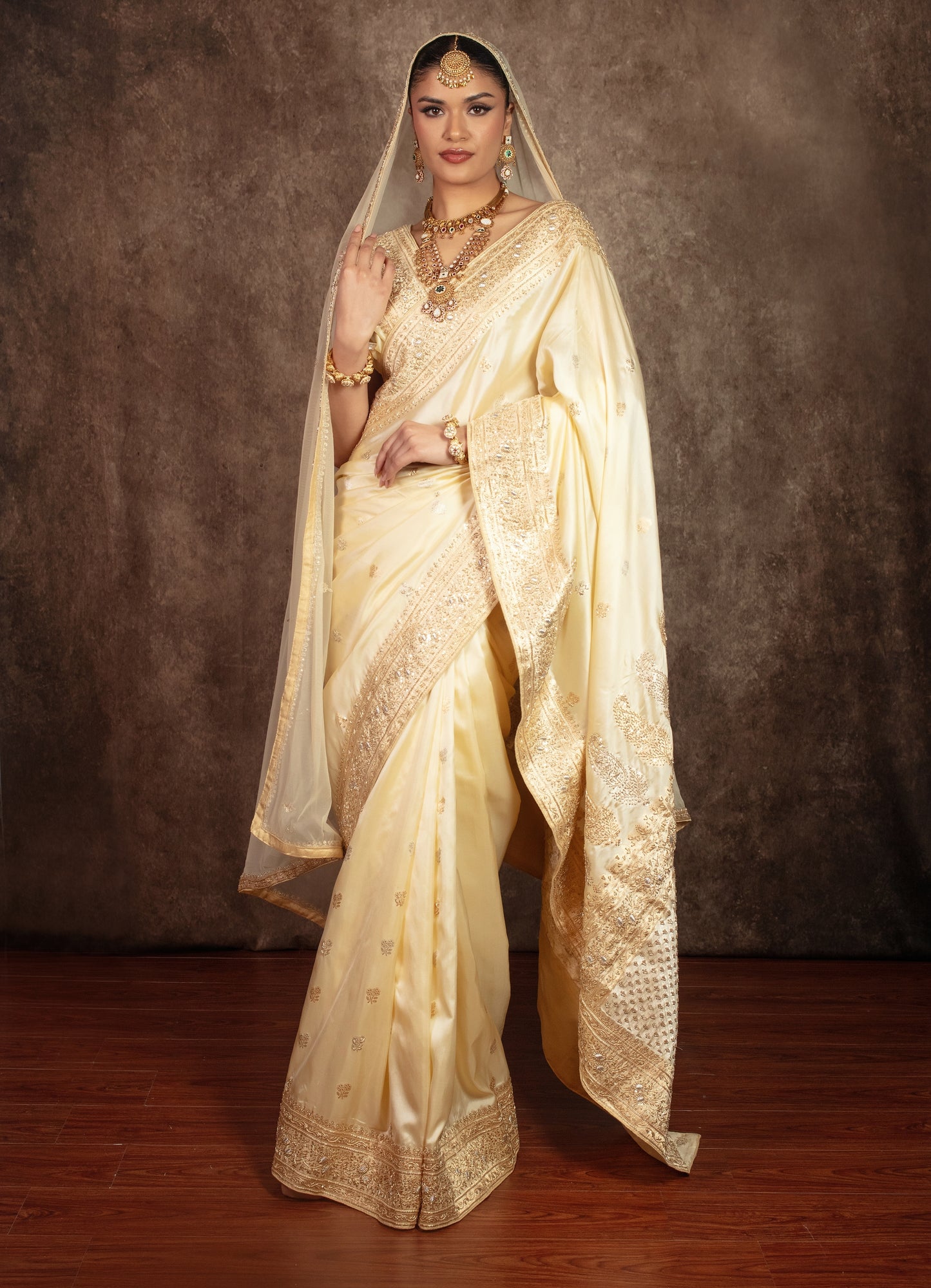 Heritage Handloom Banarasi Silk Zardozi Embroidery Sari W/Dupatta DF418