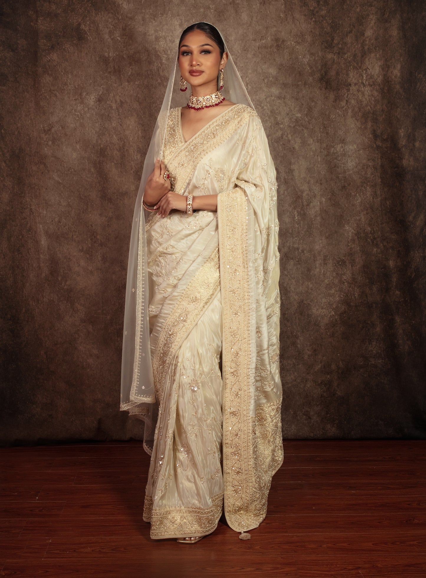 Luxury Tissue Silk Beadwork & Sequin Embroidery Sari W/Dupatta EZ017