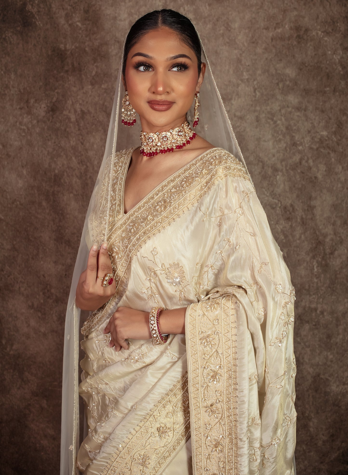 Luxury Tissue Silk Beadwork & Sequin Embroidery Sari W/Dupatta EZ017