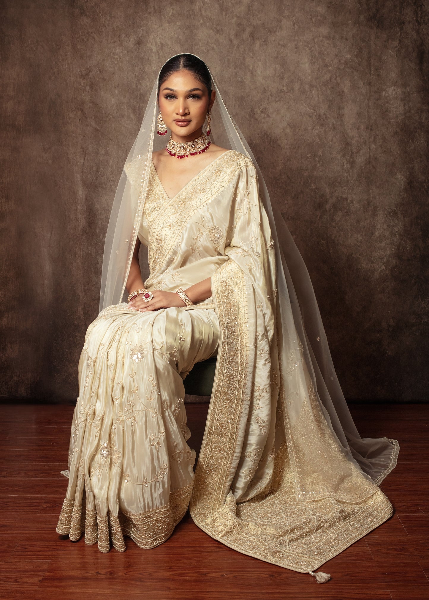 Luxury Tissue Silk Beadwork & Sequin Embroidery Sari W/Dupatta EZ017