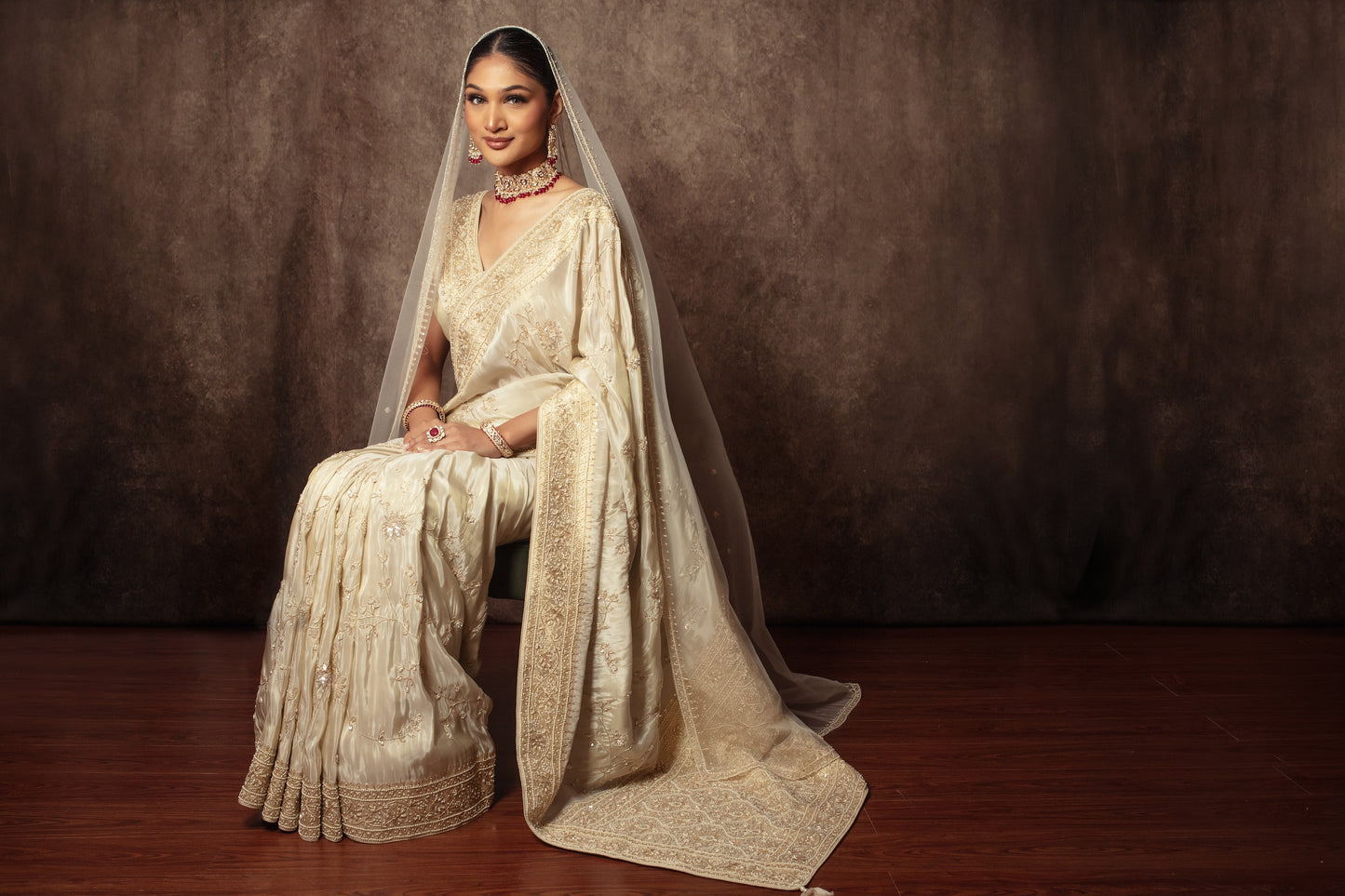 Luxury Tissue Silk Beadwork & Sequin Embroidery Sari W/Dupatta EZ017