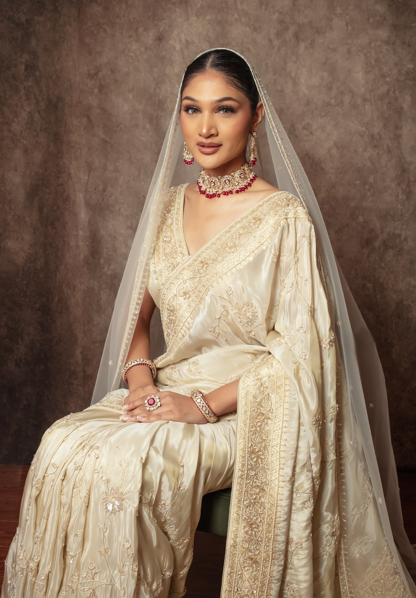 Luxury Tissue Silk Beadwork & Sequin Embroidery Sari W/Dupatta EZ017