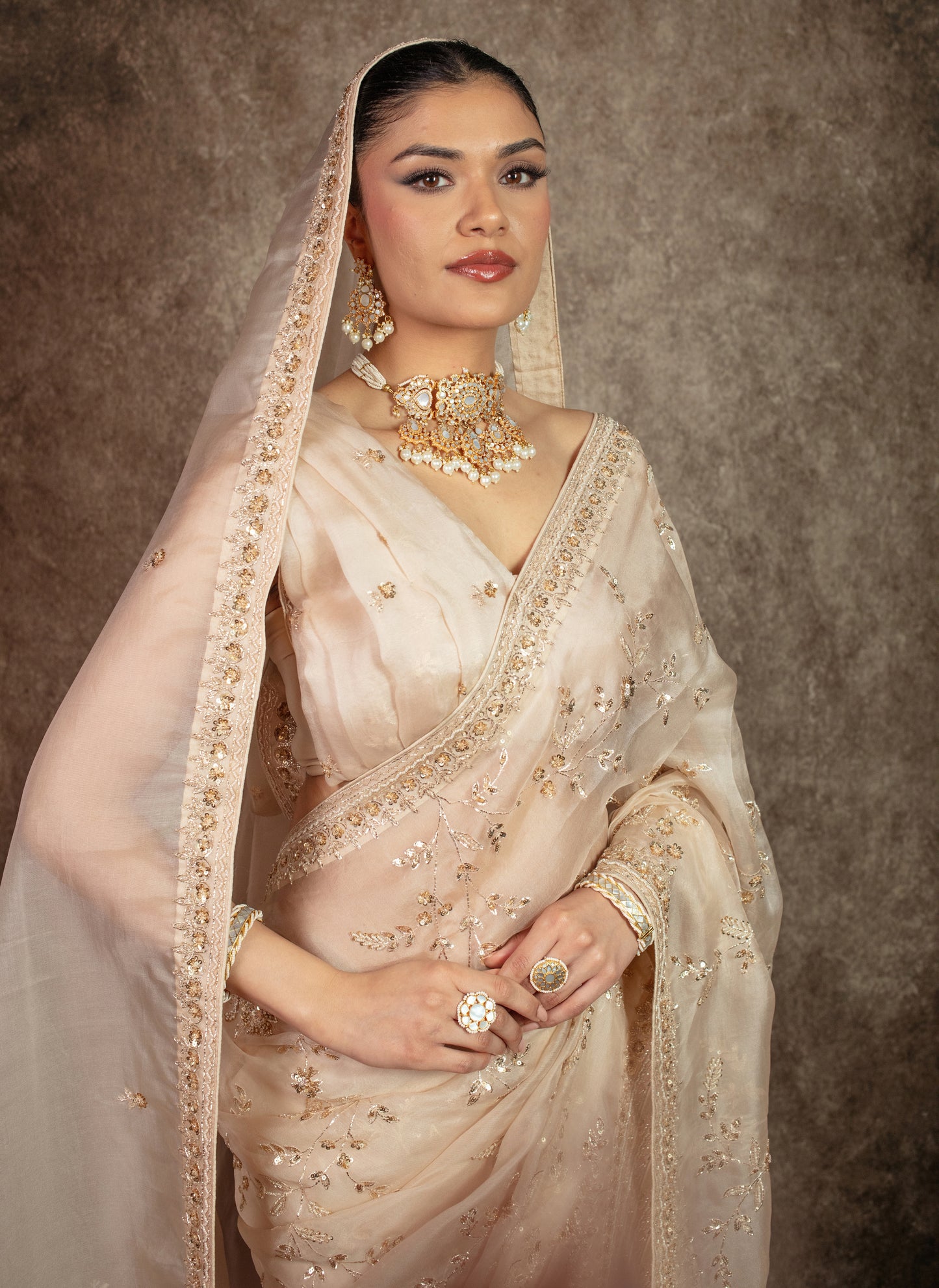 Luxury Organza Beadwork & Sequin Embroidery Sari W/ Dupatta EZ018