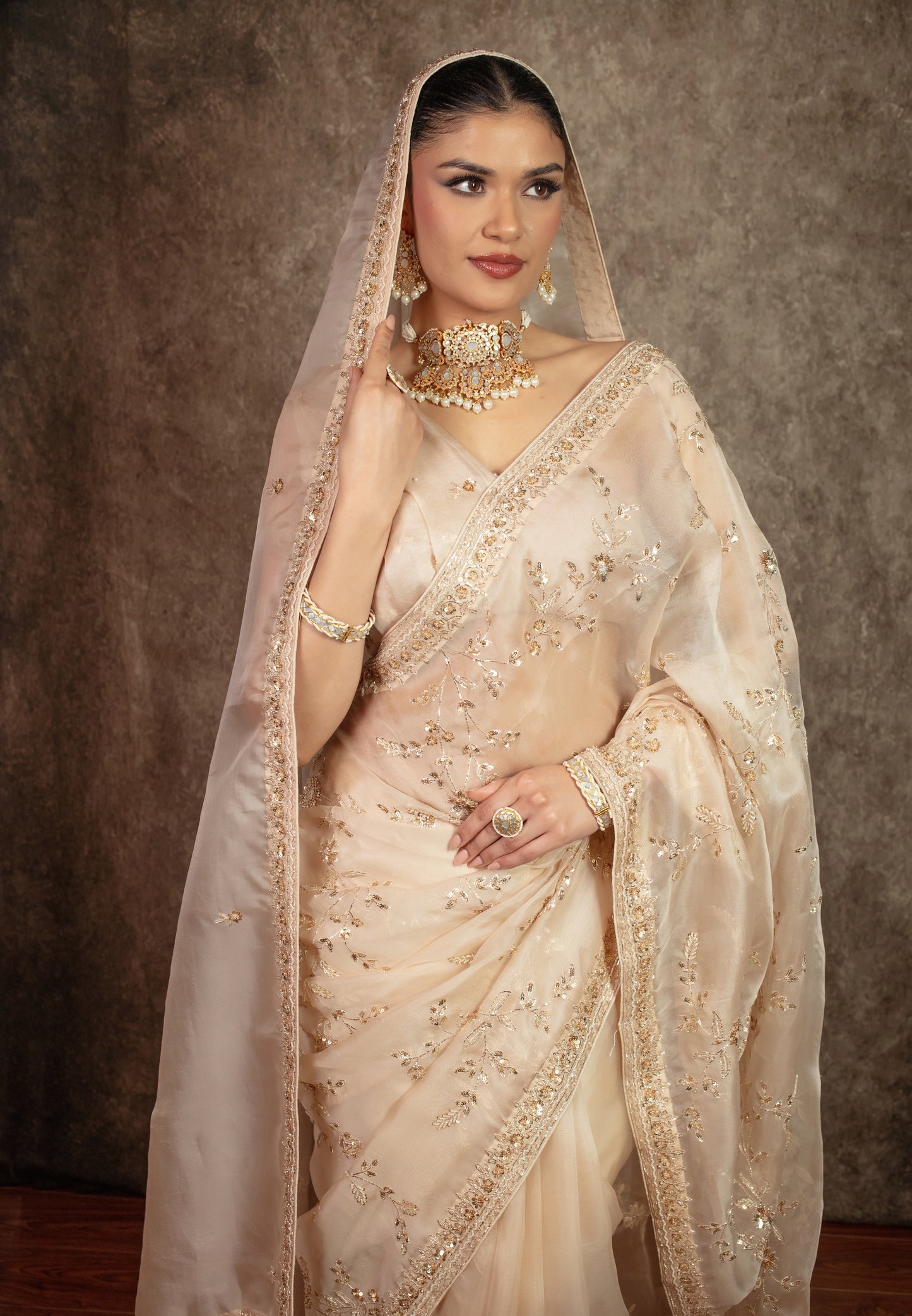 Luxury Organza Beadwork & Sequin Embroidery Sari W/ Dupatta EZ018