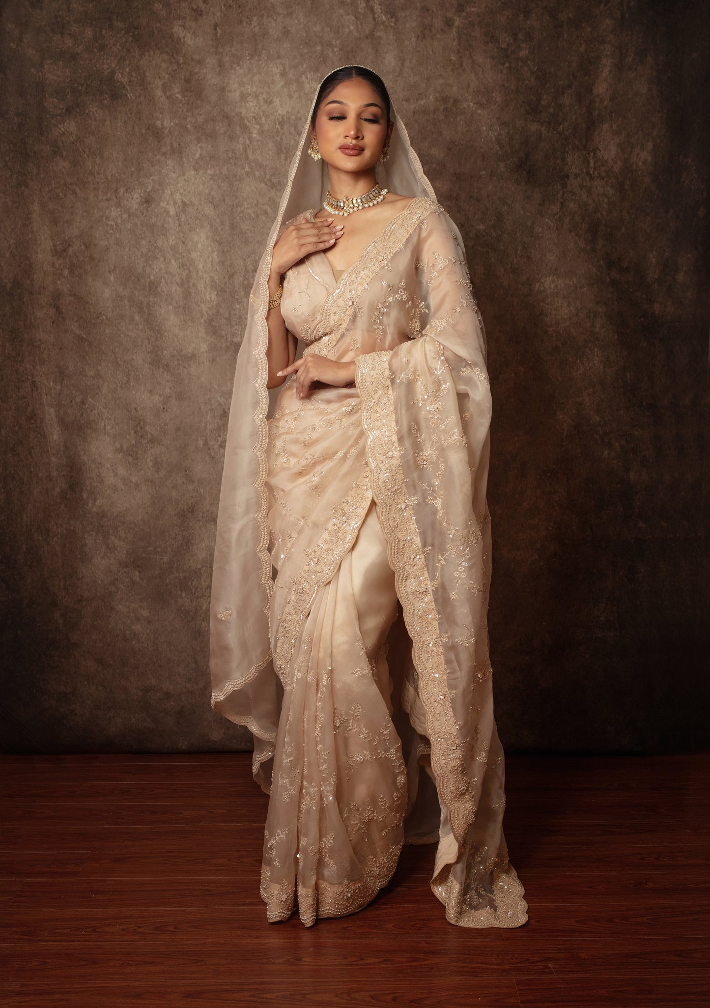 Luxury Organza Beadwork & Sequin Embroidery Sari W/Dupatta EZ019