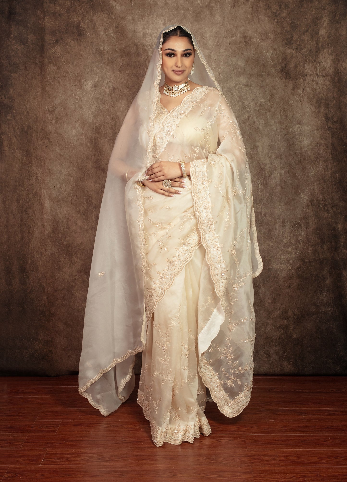 Luxury Organza Beadwork & Sequin Embroidery Sari W/Dupatta EZ019