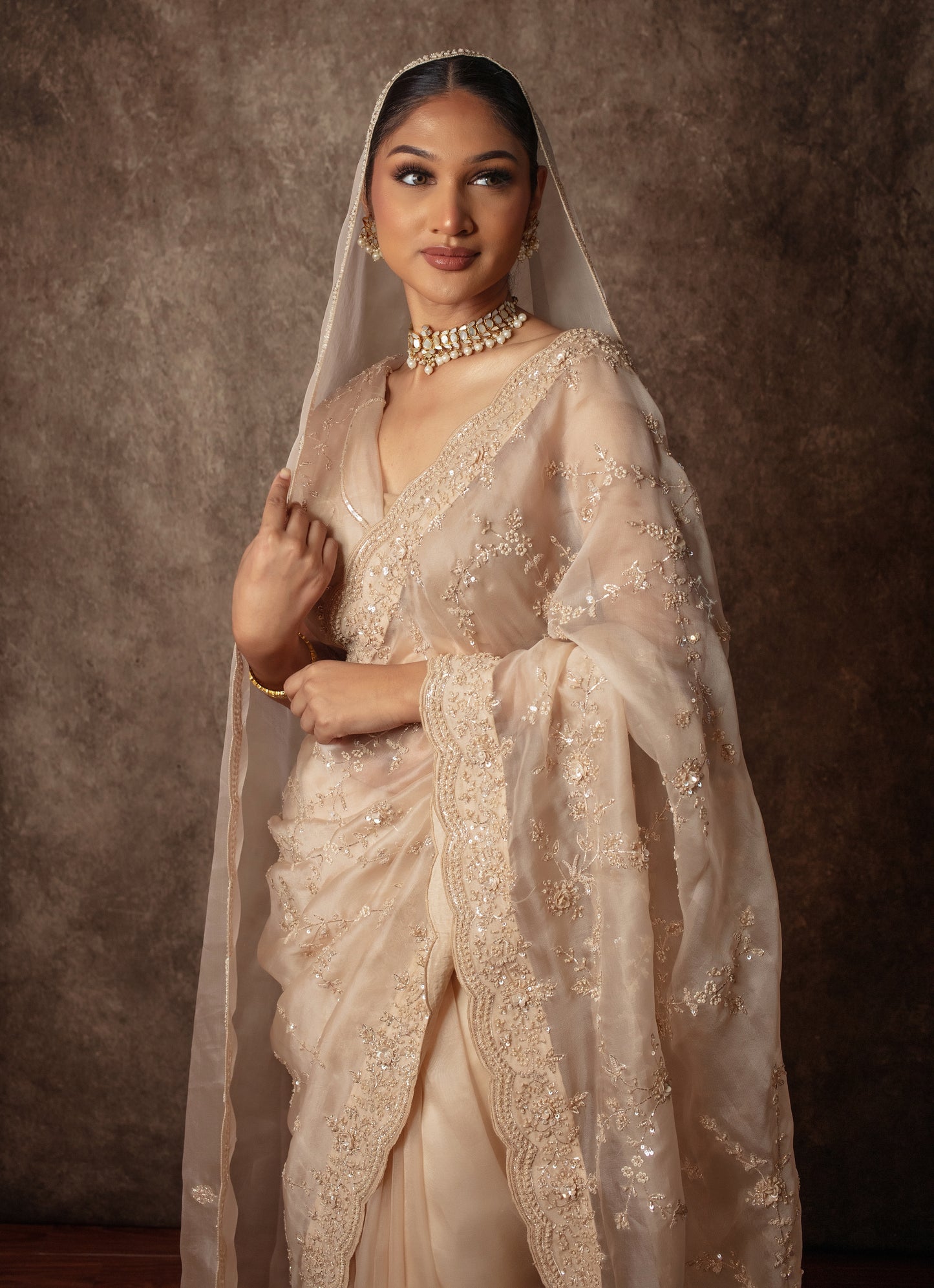 Luxury Organza Beadwork & Sequin Embroidery Sari W/Dupatta EZ019