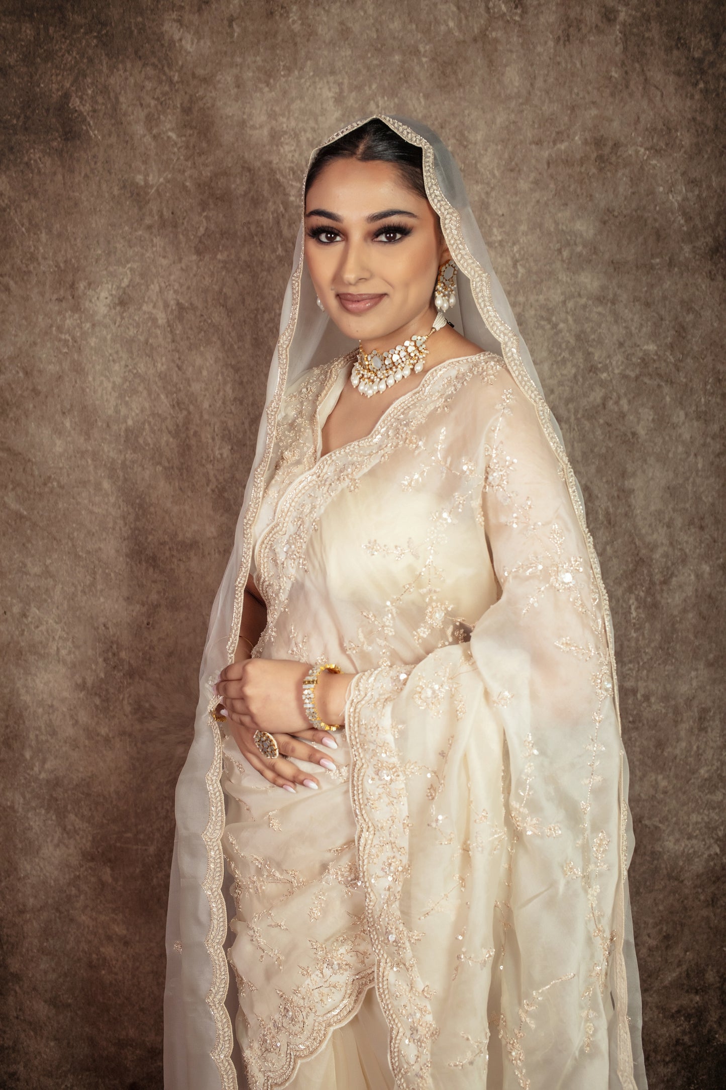 Luxury Organza Beadwork & Sequin Embroidery Sari W/Dupatta EZ019