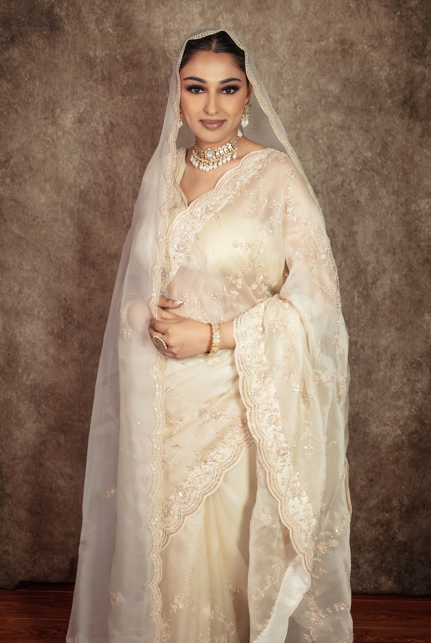 Luxury Organza Beadwork & Sequin Embroidery Sari W/Dupatta EZ019