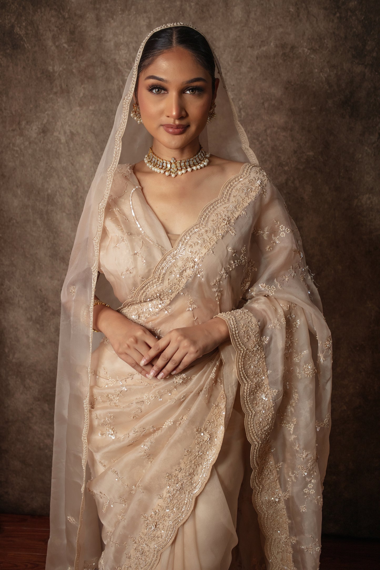 Luxury Organza Beadwork & Sequin Embroidery Sari W/Dupatta EZ019
